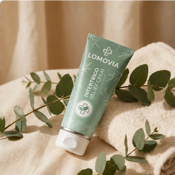 Illustrative Lomovia tube on a spa towel with green leaves